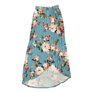 GILLI Blue Floral Faux Wrap High Low Maxi Skirt XS